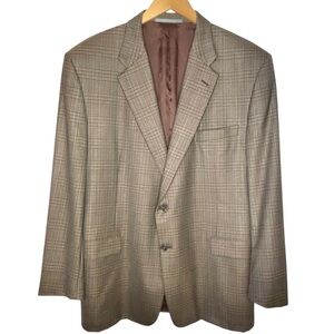 Hickey Freeman Wool Brown Glen Plaid Madison Sport Coat Made in USA 50 Reg